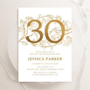 Elegant Gold White 30th Birthday Invitation