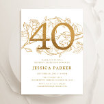 Elegant Gold White 40th Birthday Invitation<br><div class="desc">Elegant gold white 40th birthday party invitation. Customisable modern feminine design featuring roses botanical accents and faux glitter gold. Simple floral invite card perfect for a stylish female bday celebration. Personalise with your own details. Printed Zazzle invitations or instant download digital printable template.</div>