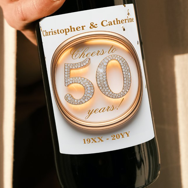 Elegant Gold & White 50th Anniversary Celebration Wine Label (Creator Uploaded)