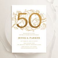 Elegant Gold White 50th Birthday