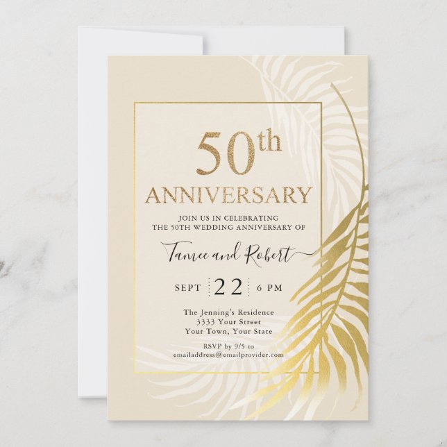 Elegant Gold White 50th Wedding Invitation (Front)