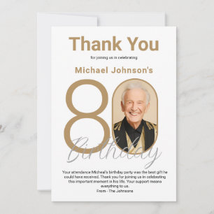 Elegant Gold White 80th Birthday Thank You Card