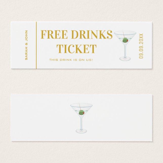 Elegant Gold White Bar Wedding Drink Voucher  (Front & Back)
