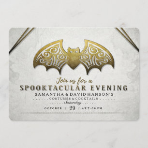 Elegant Gold White Bat Spooktacular Evening Invite