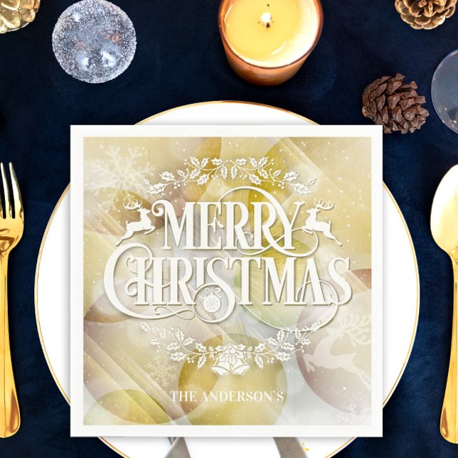Elegant Gold White Baubles Merry Christmas Napkin (Creator Uploaded)