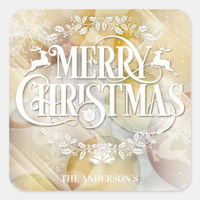 Elegant Gold White Baubles Merry Christmas Square Sticker (Front)
