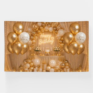 Elegant Gold & White Birthday Balloon backdrop Banner