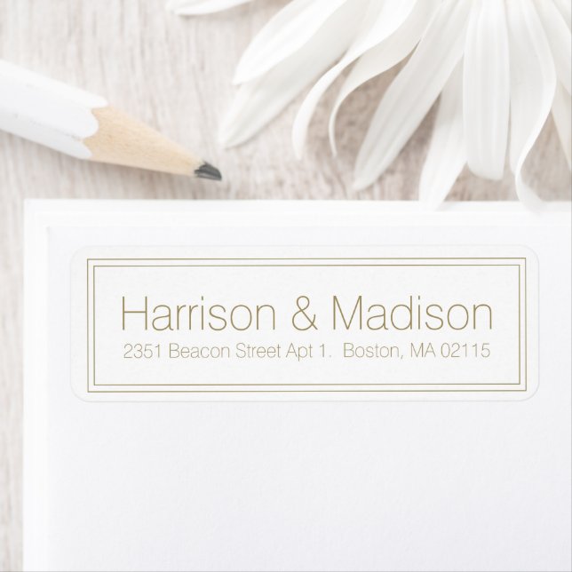 Elegant gold white Border Wedding Return Address Label (Insitu)