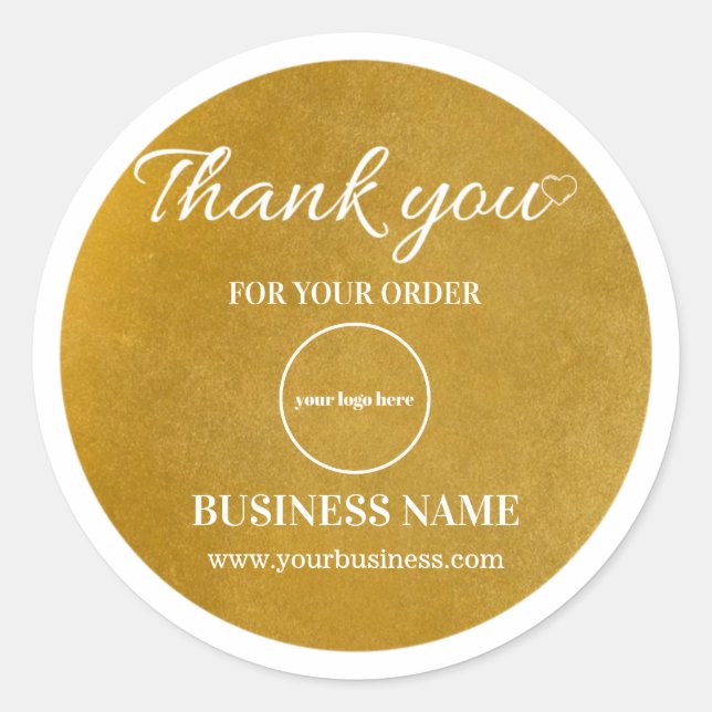  Elegant Gold White Business Thank You  Classic Round Sticker (Front)