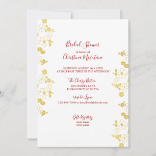Elegant Gold & White Cherry Blossom Bridal Shower Invitation