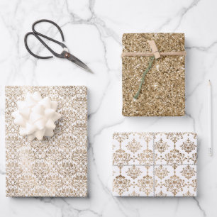 Elegant Gold White Chic Damask Wrapping Paper Sheet