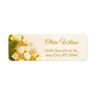 Elegant Gold & White Christmas Gift Return Address Label