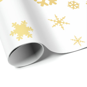 Elegant Gold & White Christmas Snowflake Pattern Wrapping Paper