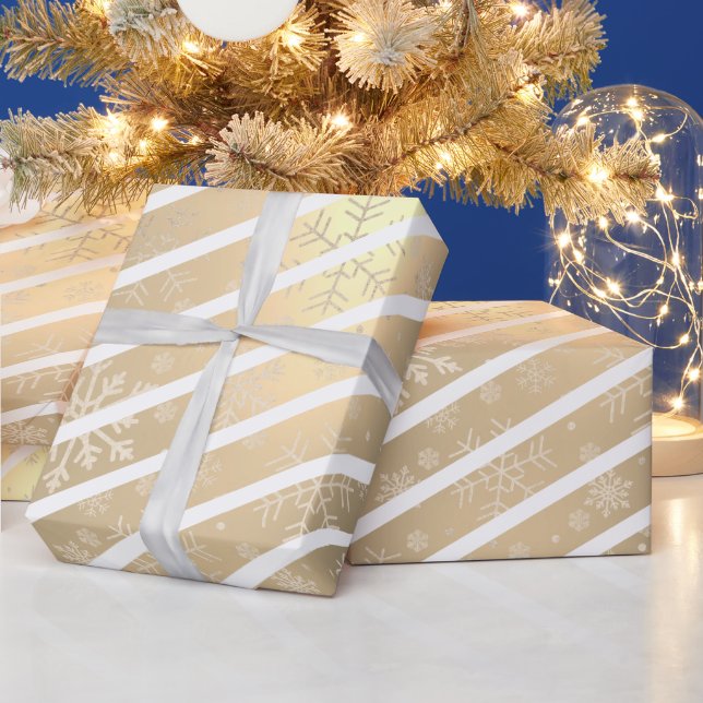 Elegant Gold White Christmas Snowflake Pattern Wrapping Paper (Holidays)