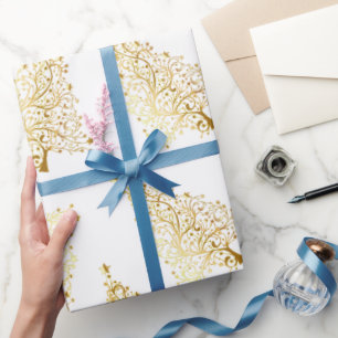 Elegant Gold & White Christmas Tree Pattern Wrapping Paper