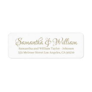 Elegant gold white custom script names wedding return address label