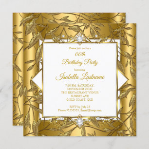 Elegant Gold White Damask Pearl Birthday Party Invitation