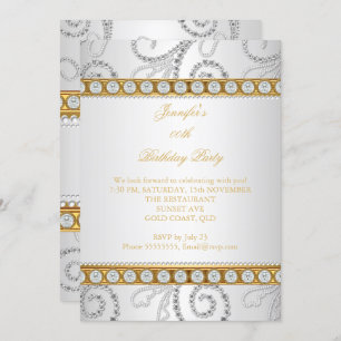 Elegant Gold White Diamond Pearl Birthday Party Invitation