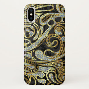 Elegant Gold & White Diamonds Abstract Swirls iPhone X Case