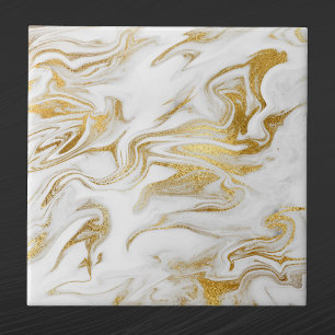 Elegant Gold White Faux Marble Christmas Ceramic Tile