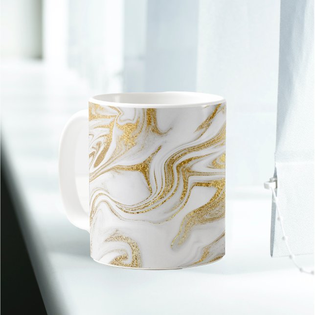 Elegant Gold White Faux Marble Christmas Coffee Mug (Creator Uploaded)