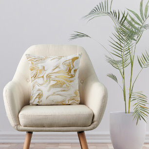 Elegant Gold White Faux Marble Christmas Cushion