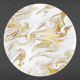 Elegant Gold White Faux Marble Classic Round Sticker