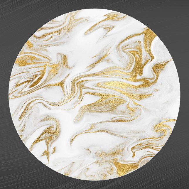 Elegant Gold White Faux Marble Classic Round Sticker (Creator Uploaded)