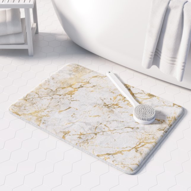 Elegant Gold White Faux Marble Pattern Bath Mat (Creator Uploaded)