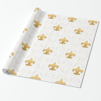 Elegant Gold & White Fleur De Lis Wrapping Paper