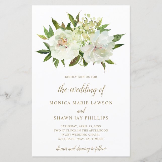 Elegant Gold White Floral Budget Wedding Invite (Front)