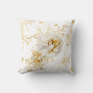 Elegant Gold White Floral Cushion