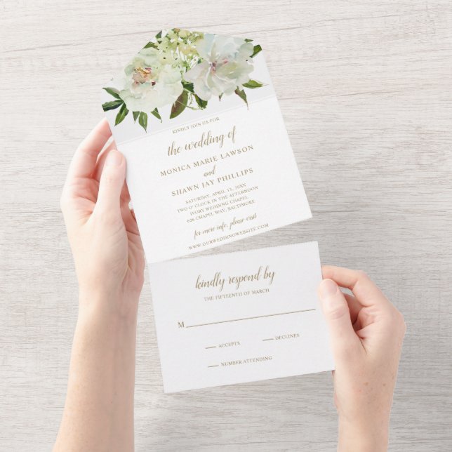 Elegant Gold White Floral Modern Wedding All In One Invitation (Tearaway)