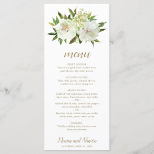 Elegant Gold White Floral Modern Wedding Menu
