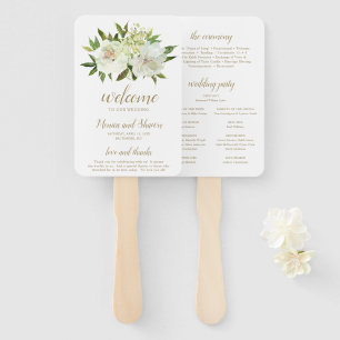 Elegant Gold White Floral Modern Wedding Program Hand Fan