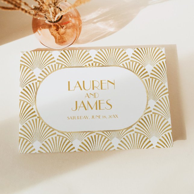 Elegant Gold White Geometric Art Deco Wedding Guest Book (Creator Uploaded)