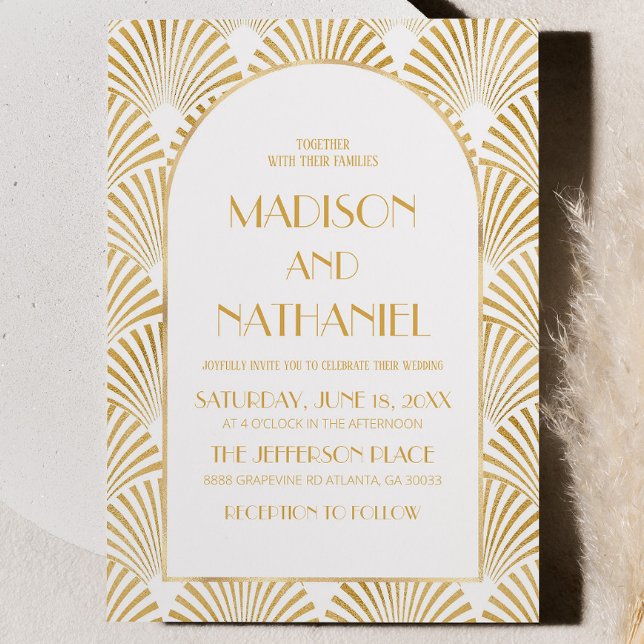 Elegant Gold White Geometric Art Deco Wedding Invitation (Creator Uploaded)