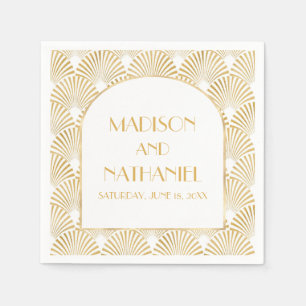 Elegant Gold White Geometric Art Deco Wedding Napkin