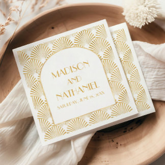 Elegant Gold White Geometric Art Deco Wedding Napkin