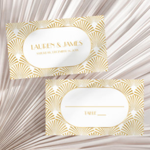 Elegant Gold White Geometric Art Deco Wedding Place Card