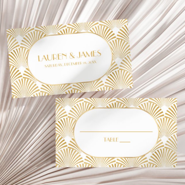 Elegant Gold White Geometric Art Deco Wedding Place Card (Creator Uploaded)