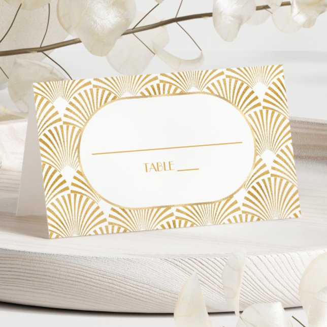 Elegant Gold White Geometric Art Deco Wedding Place Card (Creator Uploaded)