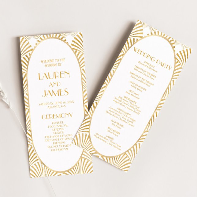Elegant Gold White Geometric Art Deco Wedding Program (Creator Uploaded)