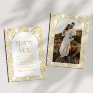 Elegant Gold White Geometric Art Deco Wedding Thank You Card