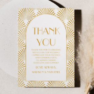 Elegant Gold White Geometric Art Deco Wedding Thank You Card