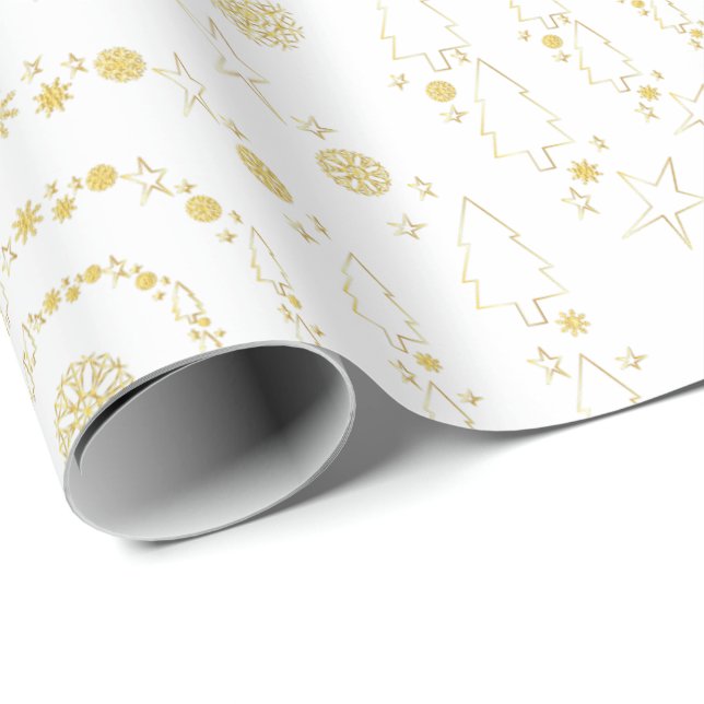 Elegant Gold White Handrawn Chrismas Patterns Wrapping Paper (Roll Corner)