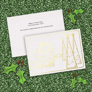 Elegant Gold White Joy to the World Business Foil Holiday Card