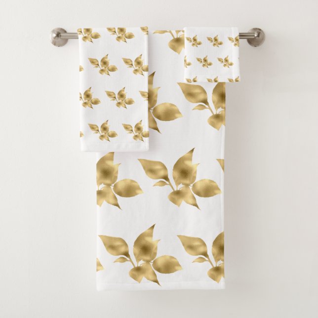 ELEGANT GOLD WHITE LEAF BATHROOM TOWEL SET (Insitu)