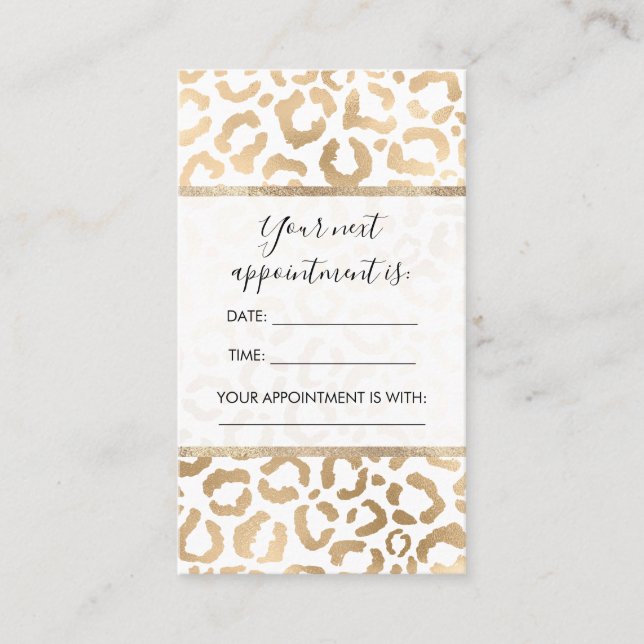 Elegant Gold White Leopard Cheetah Animal Print Appointment Card (Front)
