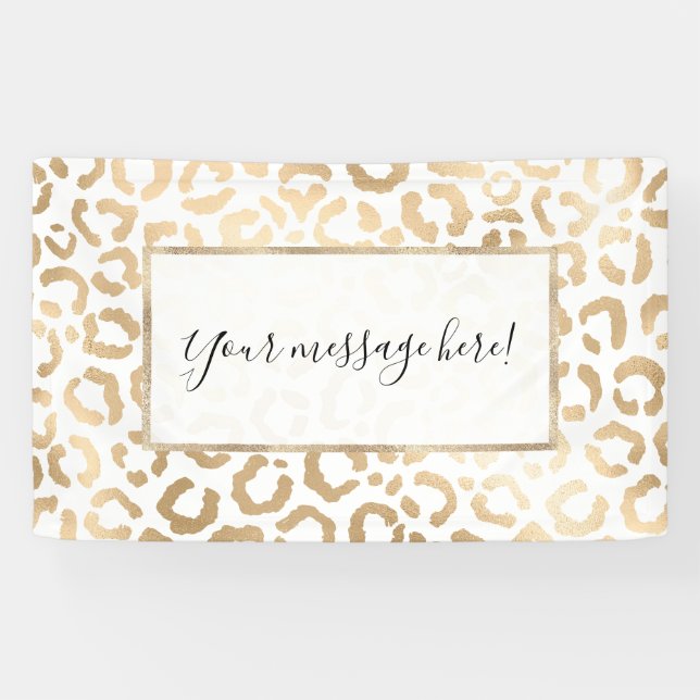 Elegant Gold White Leopard Cheetah Animal Print Banner (Horizontal)